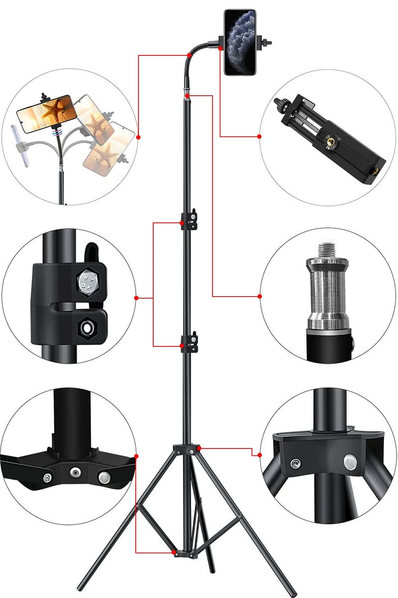 Pixel 80inch Stand Tripod for iPhone Phone Cell Tripods Lighting Stand Fits Ring Light Mini Camera Photography Rotatable Live Video Stand Compatible with and Most Mobile Phones - Image 5